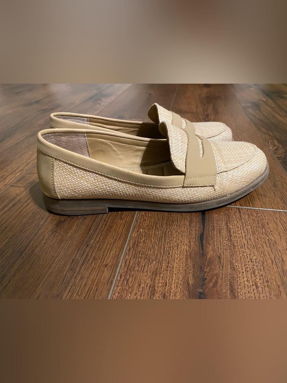 Kelly & Katie Women's Beige Woven Penny Loafers - Sleek Slip-On Flats - Picture 3 of 6